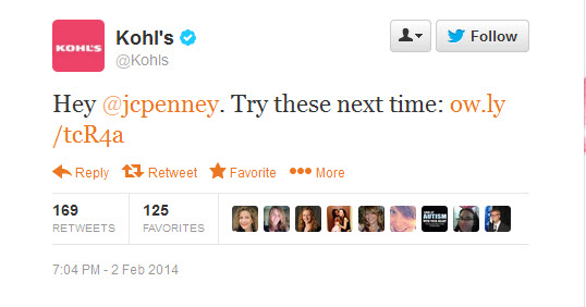 Kohls reply to JC Pennys excuse tweet